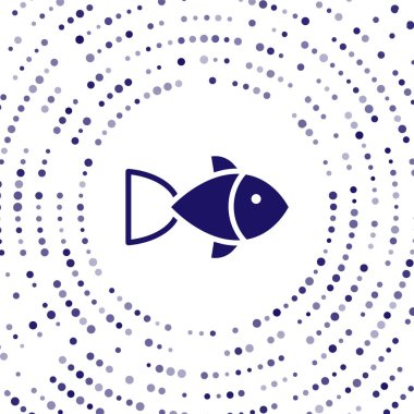 Mavi Balık simgesi beyaz arkaplanda izole edildi. Soyut çember rastgele noktalar. Vektör.