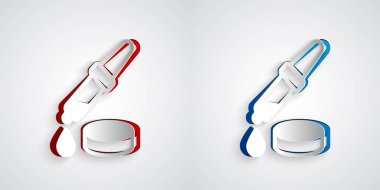 Kağıt kesiği, gri arkaplanda izole edilmiş Pipette simgesi. Tıbbi elementler, kimya laboratuarı ekipmanları. Damlalı boru. Tıp sembolü. Kağıt sanatı tarzı. Vektör