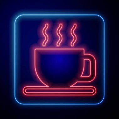 Siyah arka planda izole edilmiş parlak neon çay ikonu. Vektör