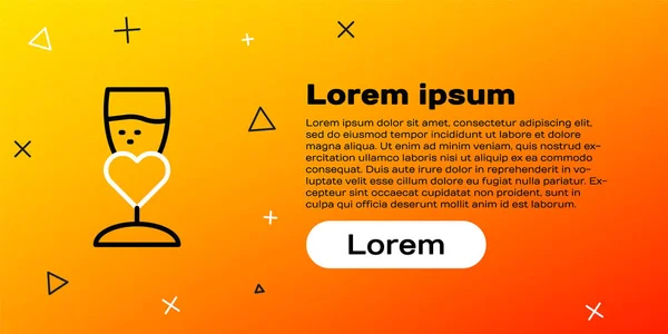 黄色の背景に隔離されたシャンパンアイコンのライングラス ハッピーバレンタインデー カラフルなアウトラインコンセプト ベクトル — ストックベクタ