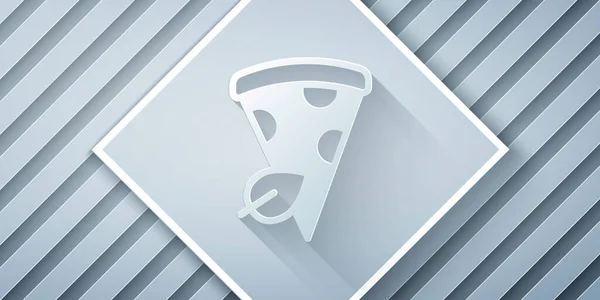 Corte Papel Icono Rebanada Pizza Vegana Aislado Sobre Fondo Gris — Vector de stock