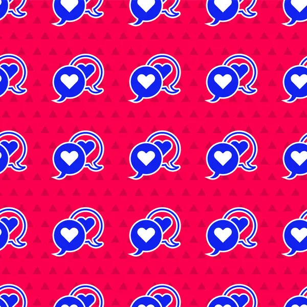 Голубое Сердце Речи Пузырь Иконка Изолирована Безморщинистый Узор Красном Фоне — стоковый вектор
