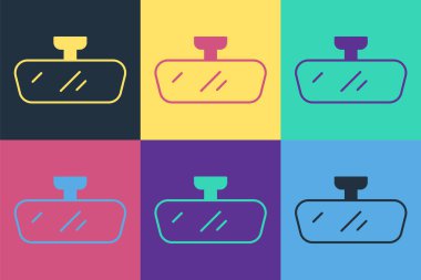 Pop Art Car ayna ikonu renk arkaplanında izole edilmiş. Vektör