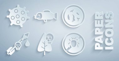 Zehirli çiçek, bakterili Petri kabı, ok, Colorado Beetle, Kirpi balığı ve Bakteri ikonunu durdur. Vektör