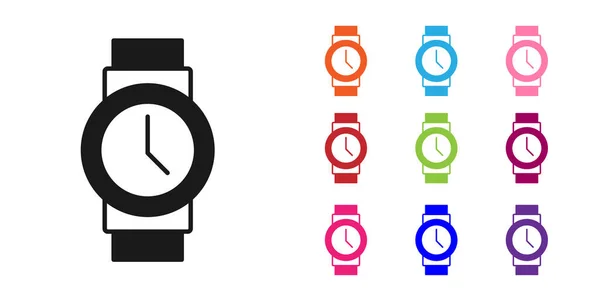Black Wrist Horloge Pictogram Geïsoleerd Witte Achtergrond Een Horloge Icoon — Stockvector