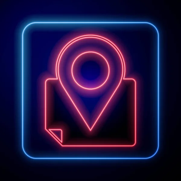Neon Incandescente Mappa Ripiegata Con Icona Del Segnaposto Isolata Sfondo — Vettoriale Stock