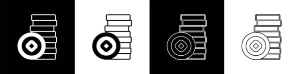 设置在黑白背景上孤立的人民币符号图标 银行货币标志 现金符号 — 图库矢量图片