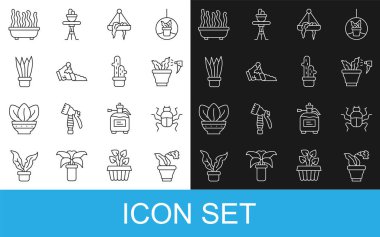 Saksıdaki Çiçek, Böcek Böceği, Spreyleme Bitkisi, Bitki Asma, Kırık ve Kaktüs Peyote ikonu. Vektör