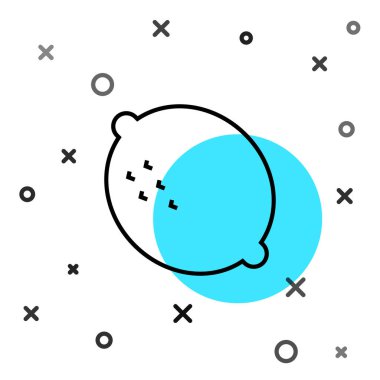 Beyaz arkaplanda siyah çizgi limon simgesi izole edildi. Rastgele dinamik şekiller. Vektör