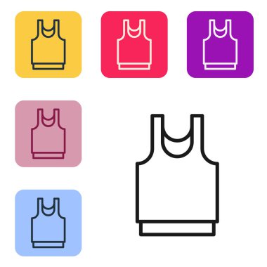 Siyah Çizgili Undershirt simgesi beyaz arkaplanda izole edildi. Renkli kare düğmelerle simgeleri ayarla. Vektör