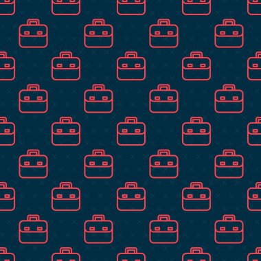 Kırmızı çizgi evrak çantası simgesi siyah arkaplanda izole edilmiş. İş ilanı. İş portföyü. Vektör