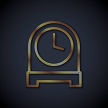 Altın çizgili Antika saat simgesi siyah arkaplanda izole edildi. Vektör