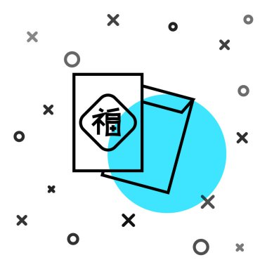 Beyaz arka planda siyah çizgi Çin Yeni Yıl ikonu izole edildi. Rastgele dinamik şekiller. Vektör