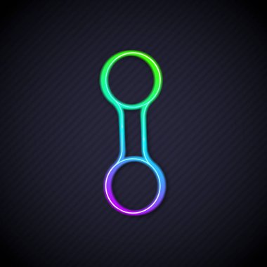 Parlayan neon hattı Dumbbell simgesi siyah arkaplanda izole edildi. Kas kaldırma, fitness halteri, spor malzemeleri. Vektör