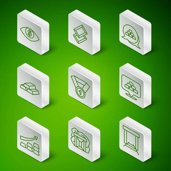 Altın madeni, Dolarlı Göz, Madalya, Çubuklar, Büyüme oku altın ve ikon. Vektör