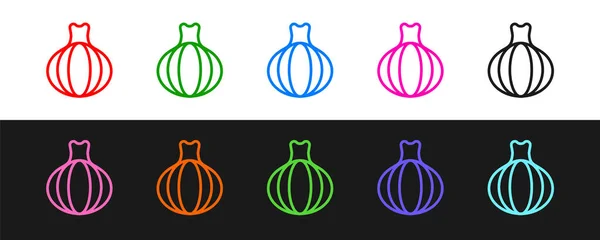 Set Line Onion Icon Isoliert Auf Schwarzem Und Weißem Hintergrund — Stockvektor