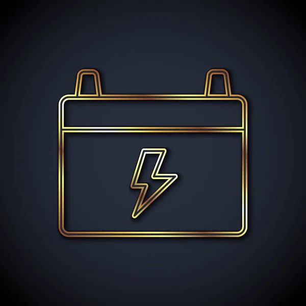 金线汽车电池图标隔离在黑色背景 蓄电池的能量 动力和蓄电池 — 图库矢量图片
