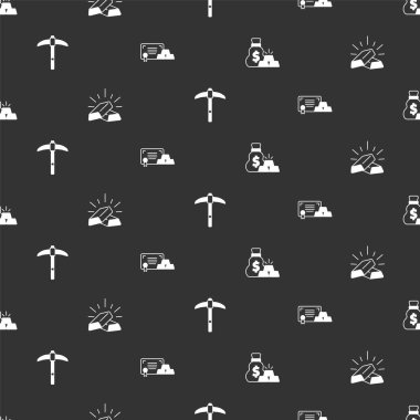 Altın külçeleri, altın, kazma ve kusursuz desen sertifikası ayarla. Vektör