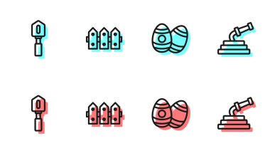 Paskalya yumurtası, kürek, bahçe çitleri ahşap ve hortum ikonu. Vektör