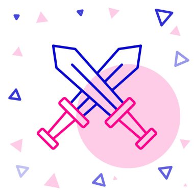 Ortaçağ kılıç simgesini beyaz arka planda izole ettim. Ortaçağ silahı. Renkli taslak konsepti. Vektör