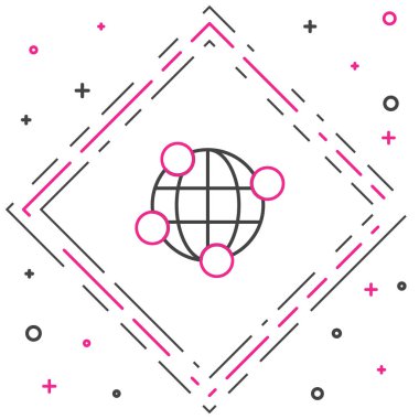 Line Global teknolojisi veya sosyal ağ simgesi beyaz arkaplanda izole edildi. Renkli taslak konsepti. Vektör