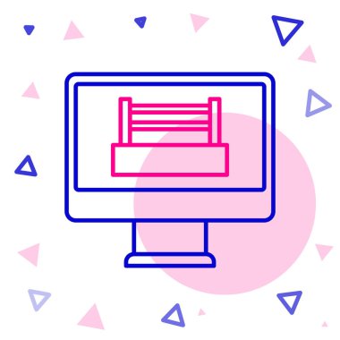 Televizyon ekranındaki çizgi boks ring gösterisi beyaz arkaplanda izole edildi. Renkli taslak konsepti. Vektör