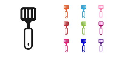 Siyah Spatula simgesi beyaz arkaplanda izole edildi. Mutfak spatula ikonu. Barbekü spatula işareti. Barbekü ve ızgara aleti. Simgeleri renklendirin. Vektör