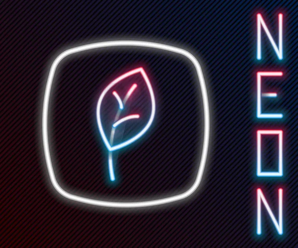 Linea Neon Luminosa Icona Simbolo Leaf Eco Isolata Sfondo Nero — Vettoriale Stock