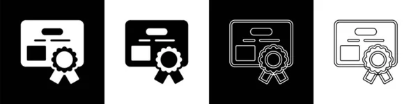黒と白の背景に証明書テンプレートのアイコンを設定します 助成金 卒業証書の概念 ベクトル — ストックベクタ