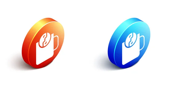 Isometrisches Teezeitsymbol Auf Weißem Hintergrund Orange Und Blauer Kreis Knopf — Stockvektor