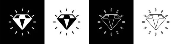 Set Icono Diamante Aislado Sobre Fondo Blanco Negro Símbolo Joyería — Vector de stock