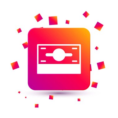 White Stacks kağıt para para ikonu beyaz arka planda izole. Para desteleri. Para birimi. Kare renk düğmesi. Vektör