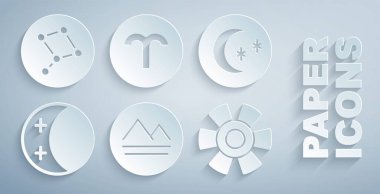 Dünya elementi, Ay ve yıldızlar, Güneş tutulması, Koç burcu ve Büyük Ayı takımyıldızı ikonu. Vektör