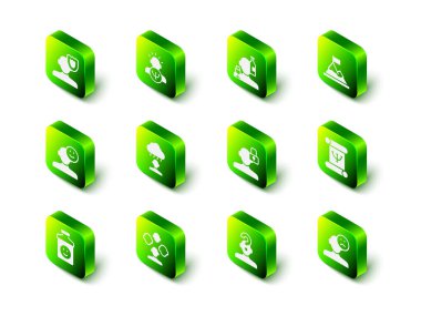 Set Psikolojisi, Alkolizm, Üstünde bayrak olan dağlar, kitap, üzgün ve bunalımlı adam, kötü ruh hali, kapalı kişilik, insan soru işareti ve şizofreni ikonu. Vektör