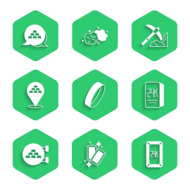 Altın yüzük, çikolata, 24 bin kuyumcu, madencilik ve ikon. Vektör