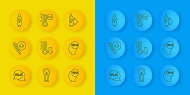 Tıbbi termometreyi, meteorolojiyi, yüksek vücut ısısını, dijital ve ikonu ayarla. Vektör