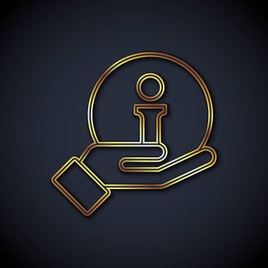 Altın çizgi Bilgi simgesi siyah arkaplanda izole edildi. Vektör.