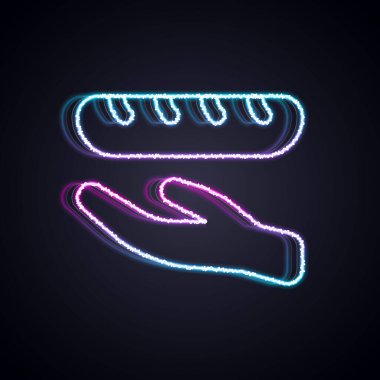 Parlayan neon hattı bağış yiyecek ikonu siyah arka planda izole edildi. Vektör.