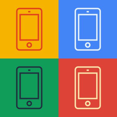 Pop Art Line Smartphone, cep telefonu simgesi renkli arkaplanda izole edilmiş. Vektör