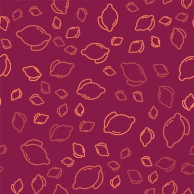 Kahverengi çizgi Lemon simgesi, kırmızı arkaplanda izole edilmiş kusursuz desen. Vektör