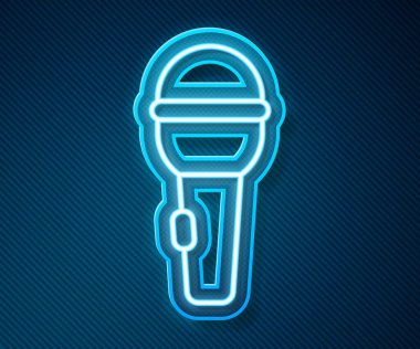 Parlayan neon hattı mikrofon simgesi mavi arkaplanda izole edildi. Radyodaki mikrofondan. Sözcü işareti. Vektör