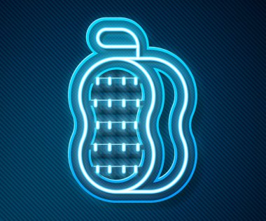 Parlak neon çizgili çamaşır bezi simgesi mavi arkaplanda izole edilmiş. Hamamda sauna bezi tabelası. Zevk ve rahatlama öğesi. Vektör