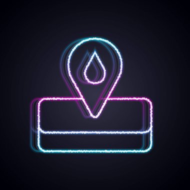 Parlayan neon hattı Oilfield simgesi siyah arkaplanda izole edildi. Doğal kaynaklar, petrol ve gaz üretimi. Vektör