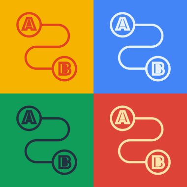 Pop Art Line Route konum simgesi renk arkaplanında izole edildi. Harita işaretçisi işareti. Yol ya da yol kavramı. GPS navigatörü. Vektör