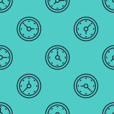 Siyah çizgi saat simgesi yeşil arkaplandaki kusursuz deseni izole etti. Zaman sembolü. Vektör