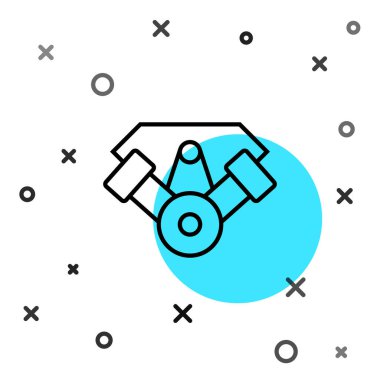 Siyah çizgi güç motor simgesi beyaz arkaplanda izole edildi. Rastgele dinamik şekiller. Vektör