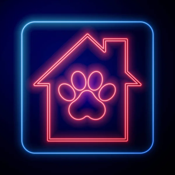 Świecący Neon Pet House Ikona Izolowana Czarnym Tle Wektor — Wektor stockowy