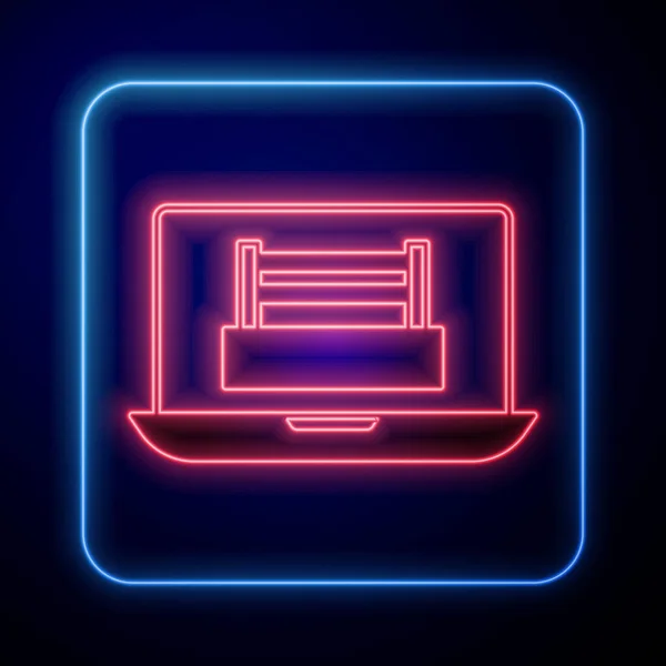 Anel Boxe Néon Brilhante Mostrar Ícone Laptop Isolado Fundo Preto — Vetor de Stock