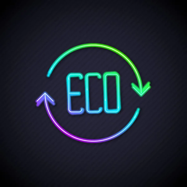 Gloeiende Neon Lijn Leaf Eco Symbool Pictogram Geïsoleerd Zwarte Achtergrond — Stockvector