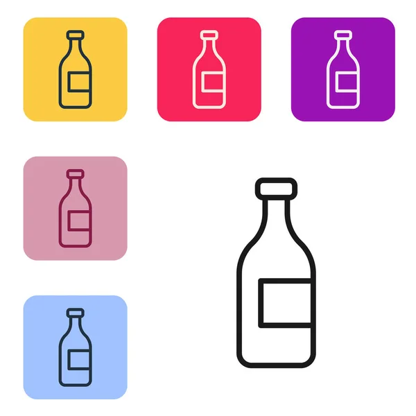 Black Line Bottle Wine Icon Isolated White Background Set Icons — Stock Vector